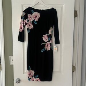 INC International Concepts Black Dress with Pink Floral Design